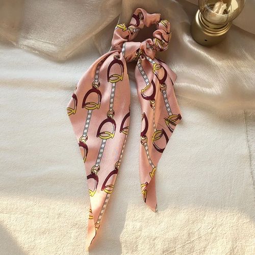 Chouchou Foulard Long Pour Cheveux En Satin Imprimé Baroque Sublime Rose