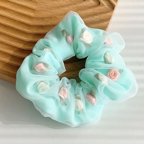 Chouchou Double Épaisseur Pour Cheveux En Tissu Doux Avec Roses En 3d Vert
