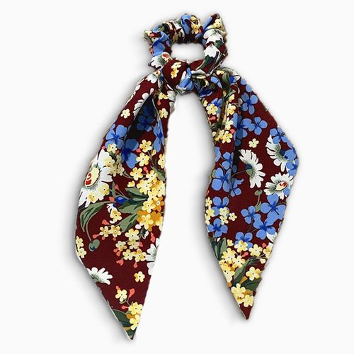 Chouchou Foulard Long Pour Cheveux En Voile Épais Fleuri Liberty Casual Bordeaux