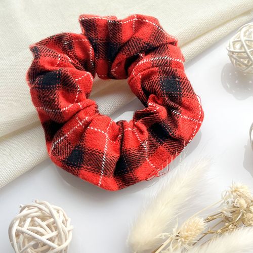 Chouchou Classique Pour Cheveux En Flanelle À Carreaux Minimaliste Rouge