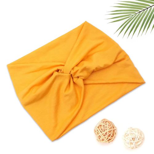 Bandeau Croisé Pour Cheveux En Coton Doux Uni Raffiné Jaune Safran