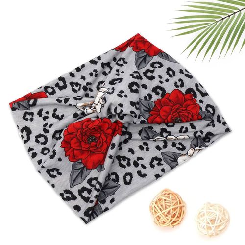 Bandeau Croisé Pour Cheveux En Satin Imprimé Léopard Et Roses Glamour Rouge