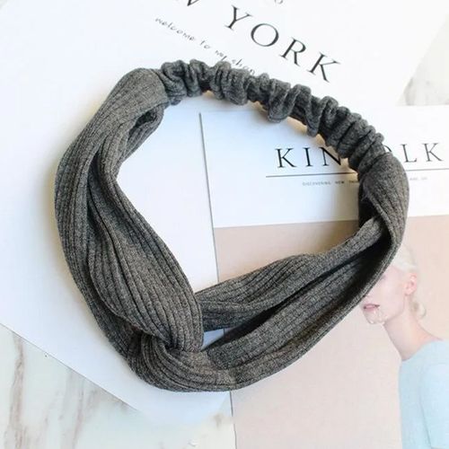Bandeau Croisé Pour Cheveux En Maille Côtelée Unie Chic Gris Foncé