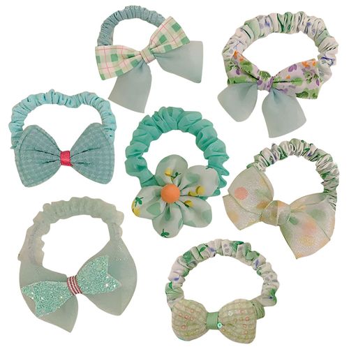 Lot De 7 Chouchous Princesse Pour Cheveux En Tissu Doux À N?ud Bouffant Vert
