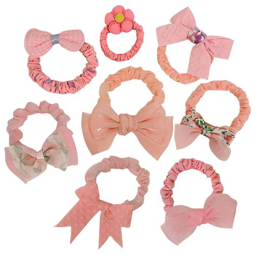 Lot De 8 Chouchous Princesse Pour Cheveux En Tissu Doux À N?ud Bouffant Rose