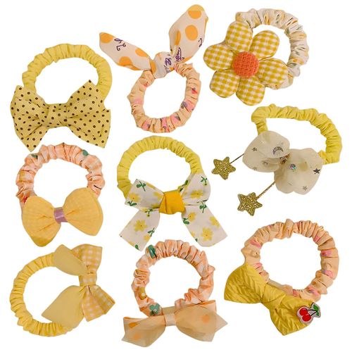 Lot De 9 Chouchous Princesse Pour Cheveux En Tissu Doux À N?ud Bouffant Jaune