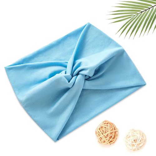 Bandeau Croisé Pour Cheveux En Coton Doux Uni Raffiné Bleu Clair