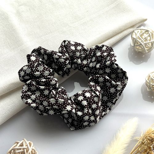Chouchou Classique Pour Cheveux En Tissu Doux Fleuri Délicat Marron