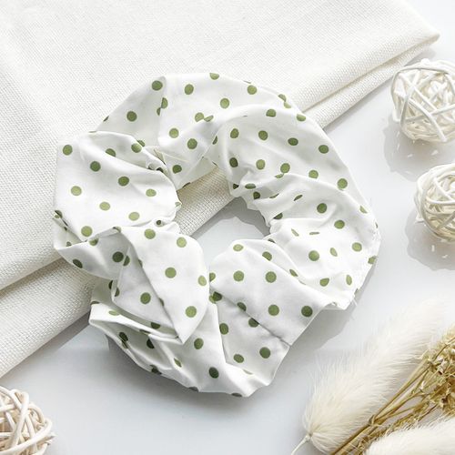 Chouchou Classique Pour Cheveux En Coton Doux À Pois Rétro Chic Vert