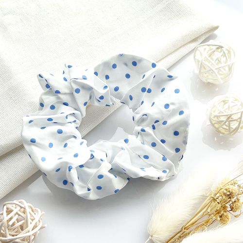 Chouchou Classique Pour Cheveux En Coton Doux À Pois Rétro Chic Bleu