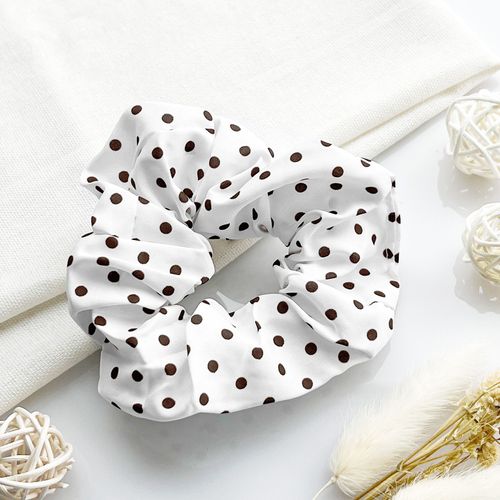 Chouchou Classique Pour Cheveux En Coton Doux À Pois Rétro Chic Marron