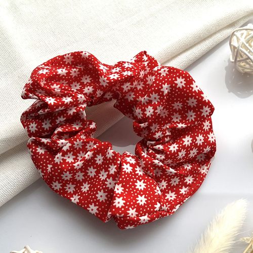 Chouchou Classique Pour Cheveux En Tissu Doux Fleuri Délicat Rouge
