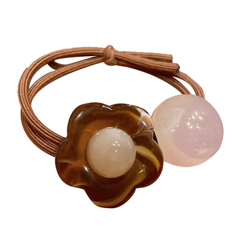 Élastique Casual Pour Cheveux À Fleur Nacré Et Perle En Acrylique Délicat Marron