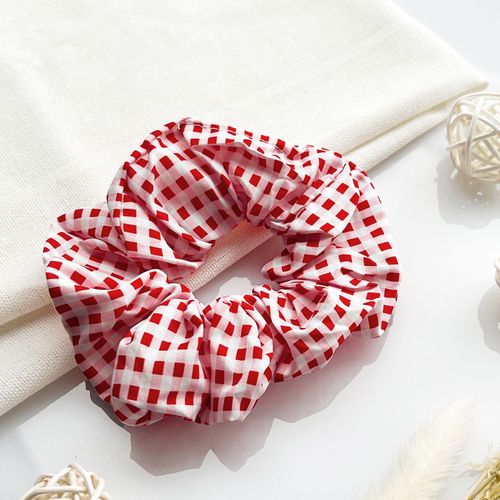 Chouchou Classique Pour Cheveux En Coton Vichy Vintage Rouge Vif