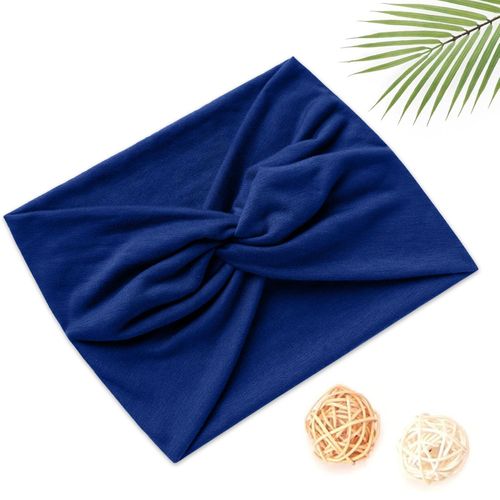 Bandeau Croisé Pour Cheveux En Coton Doux Uni Raffiné Bleu Saphir