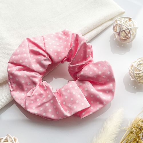 Chouchou Classique Pour Cheveux En Coton Doux À Pois Rétro Chic Rose