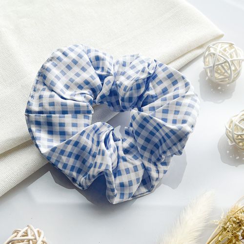 Chouchou Classique Pour Cheveux En Coton Vichy Vintage Bleu Pastel