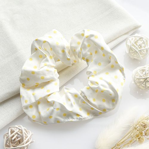 Chouchou Classique Pour Cheveux En Coton Doux À Pois Rétro Chic Jaune