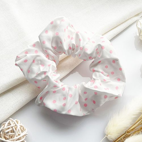 Chouchou Classique Pour Cheveux En Coton Doux À Pois Rétro Chic Rose