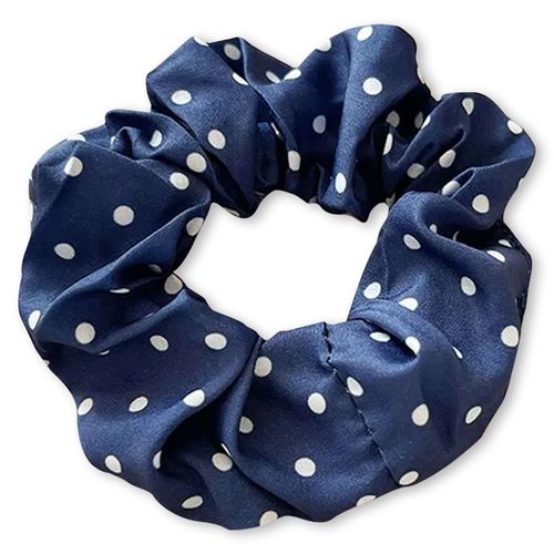 Chouchou Classique Pour Cheveux En Coton Doux À Pois Rétro Chic Bleu Foncé
