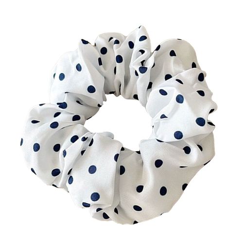 Chouchou Classique Pour Cheveux En Coton Doux À Pois Rétro Chic Bleu Foncé