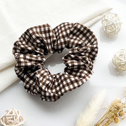 Chouchou Classique Pour Cheveux En Coton Vichy Vintage Marron
