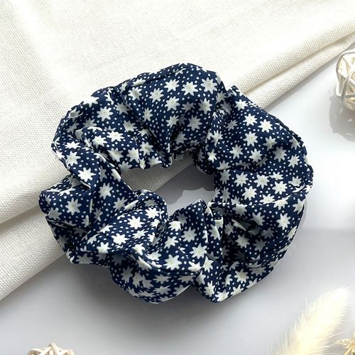 Chouchou Classique Pour Cheveux En Tissu Doux Fleuri Délicat Bleu Marine