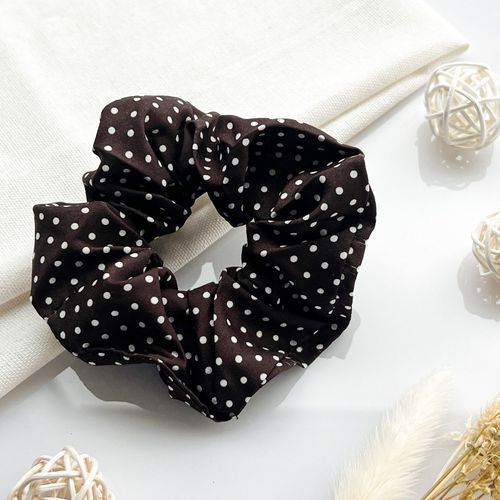Chouchou Classique Pour Cheveux En Coton Doux À Pois Rétro Chic Marron