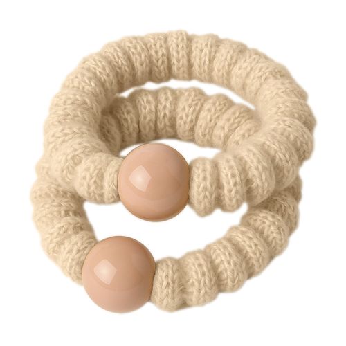 Duo De Chouchous Classique Pour Cheveux En Maille Avec Perle Minimaliste Beige