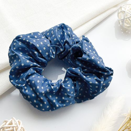 Chouchou Classique Pour Cheveux En Coton Doux À Pois Rétro Chic Bleu Marine