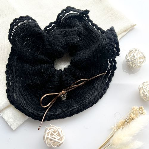 Chouchou Classique Pour Cheveux En Maille Douce Minimaliste Noir