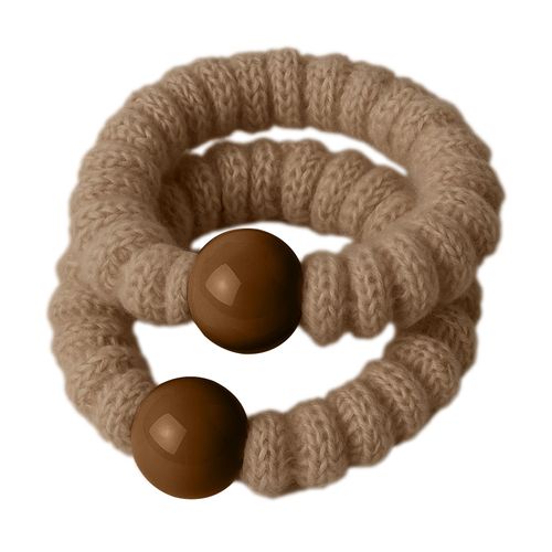 Duo De Chouchous Classique Pour Cheveux En Maille Avec Perle Minimaliste Marron