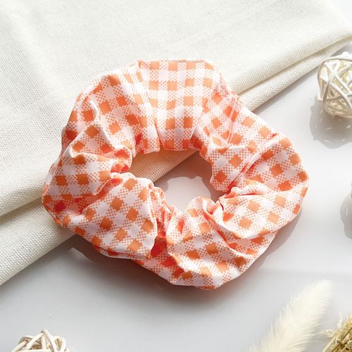 Chouchou Classique Pour Cheveux En Coton Vichy Vintage Orange
