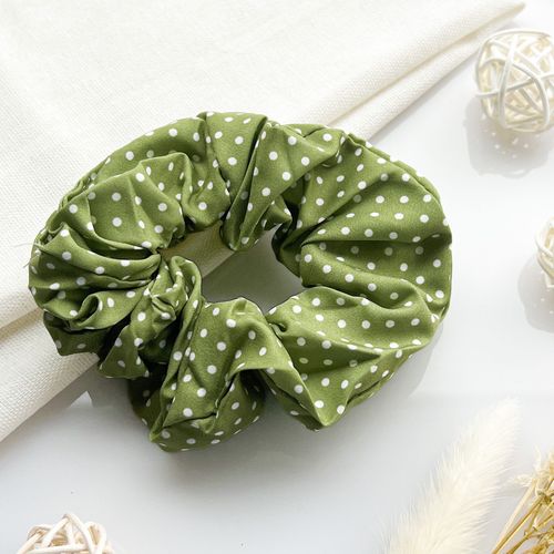 Chouchou Classique Pour Cheveux En Coton Doux À Pois Rétro Chic Vert