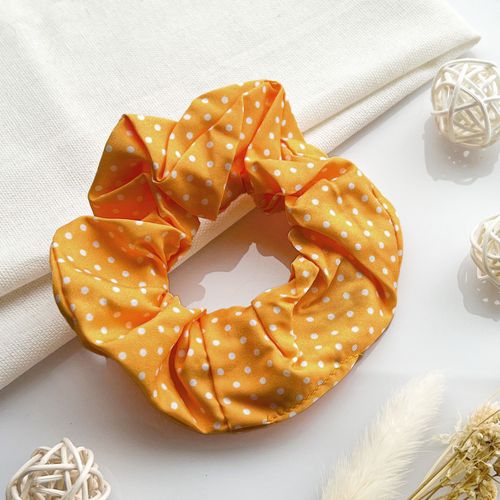 Chouchou Classique Pour Cheveux En Coton Doux À Pois Rétro Chic Orange