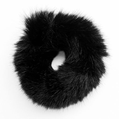 Chouchou Classique Pour Cheveux En Fausse Fourrure Fluffy Doux Noir