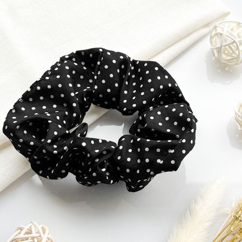 Chouchou Classique Pour Cheveux En Coton Doux À Pois Rétro Chic Noir