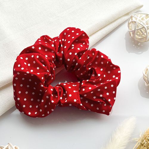 Chouchou Classique Pour Cheveux En Coton Doux À Pois Rétro Chic Rouge