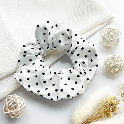 Chouchou Classique Pour Cheveux En Coton Doux À Pois Rétro Chic Noir