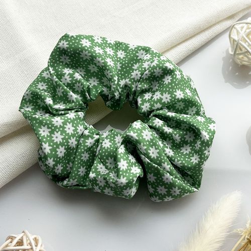 Chouchou Classique Pour Cheveux En Tissu Doux Fleuri Délicat Vert