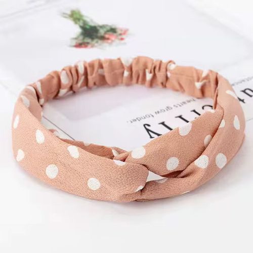 Bandeau Torsadé Pour Cheveux Casual En Voile Épais À Pois Vintage Rose