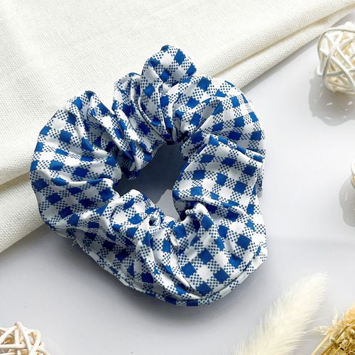 Chouchou Classique Pour Cheveux En Coton Vichy Vintage Bleu Ciel