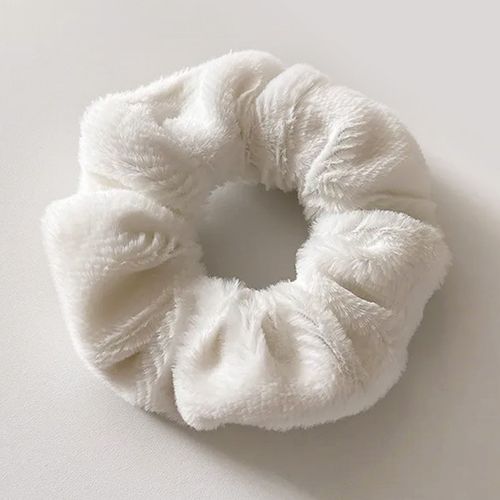 Chouchou Pelucheux Pour Cheveux En Minky Fluffy Délicat Blanc