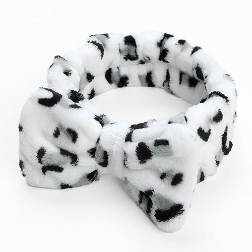 Bandeau Spa Pour Cheveux En Fourrure Polaire Imprimé Léopard Blanc