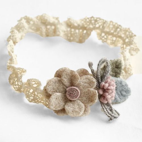 Bandeau Princesses Pour Cheveux En Dentelle Et Fleur Coquette Gris