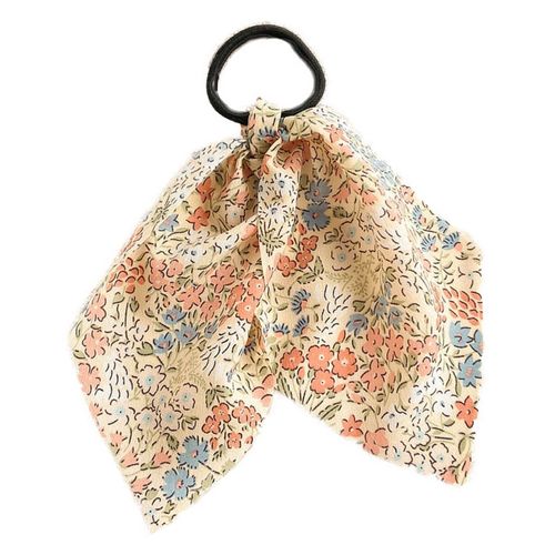Élastique Foulard Pour Cheveux À Ruban En Voile Fleuri Romantique Beige