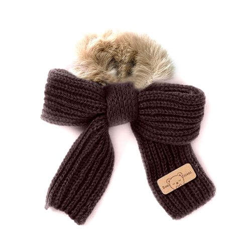 Chouchou Duveteux Pour Cheveux En Fourrure Et N?ud En Tricot Cosy Marron