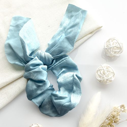 Chouchou Foulard Court Pour Cheveux En Satin Papillon Élégant Bleu