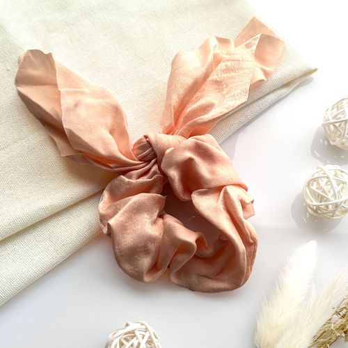 Chouchou Foulard Court Pour Cheveux En Satin Papillon Élégant Beige