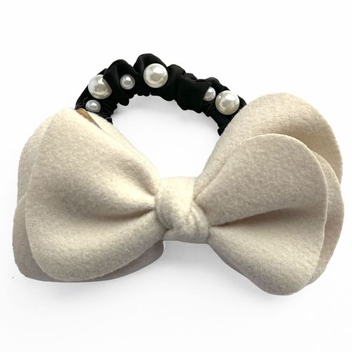 Chouchou Élégant Pour Cheveux En Satin À N?ud Et Perles Raffiné Blanc